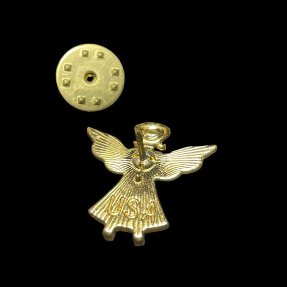 Vintage USA Angel Patriotic Red White Blue Hand Enameled 18kt Gold Finish Pin - Picture 4 of 4